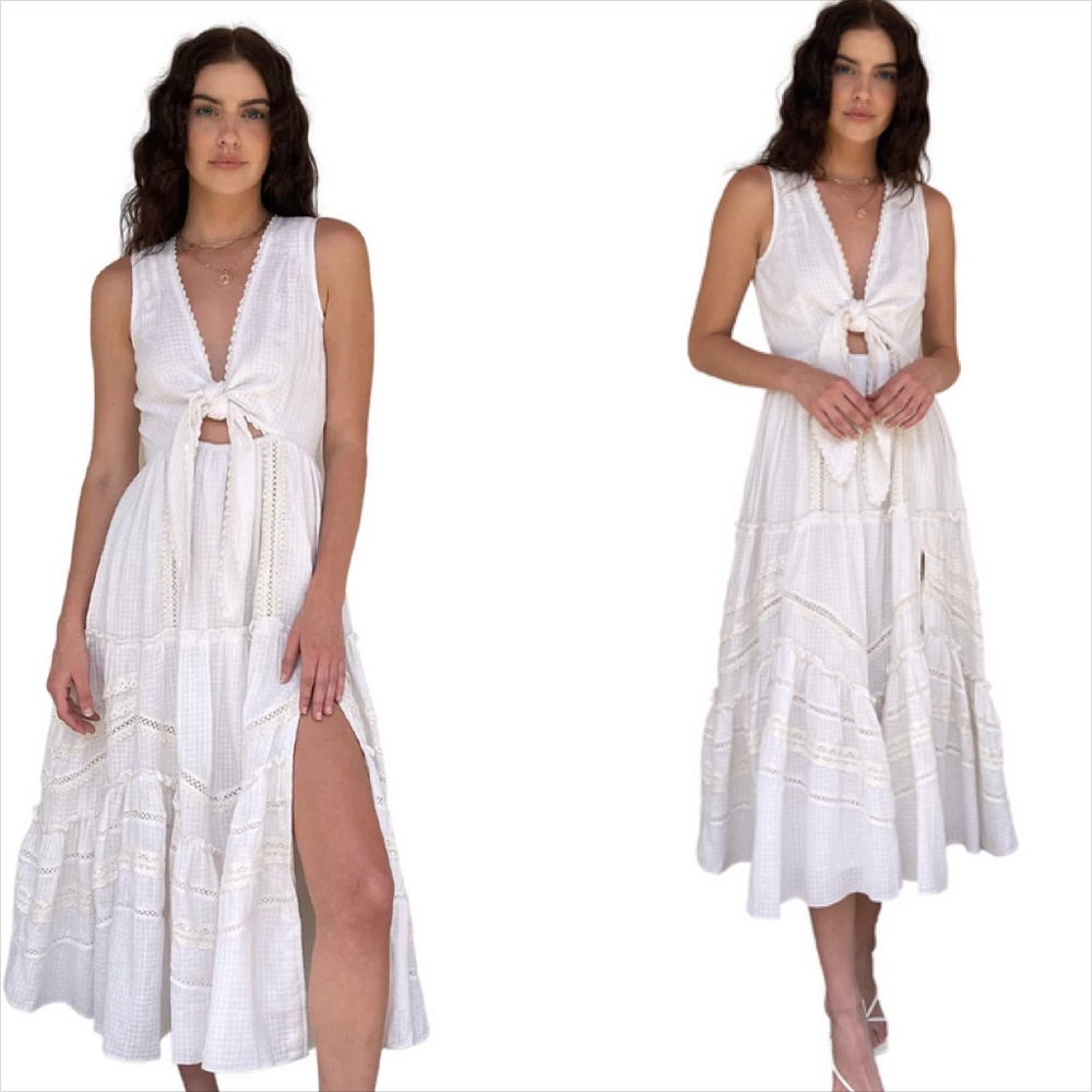 Hemant & nandita Juhi tie front cotton midi dress  FINAL PRICE NO OFFERS